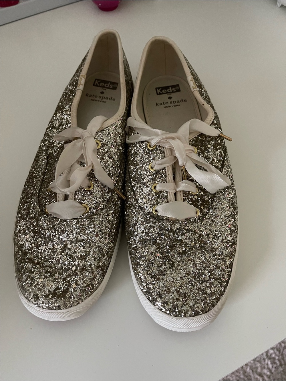 kate spade Glitter Low-Top Sneakers in Gold with Satin Laces